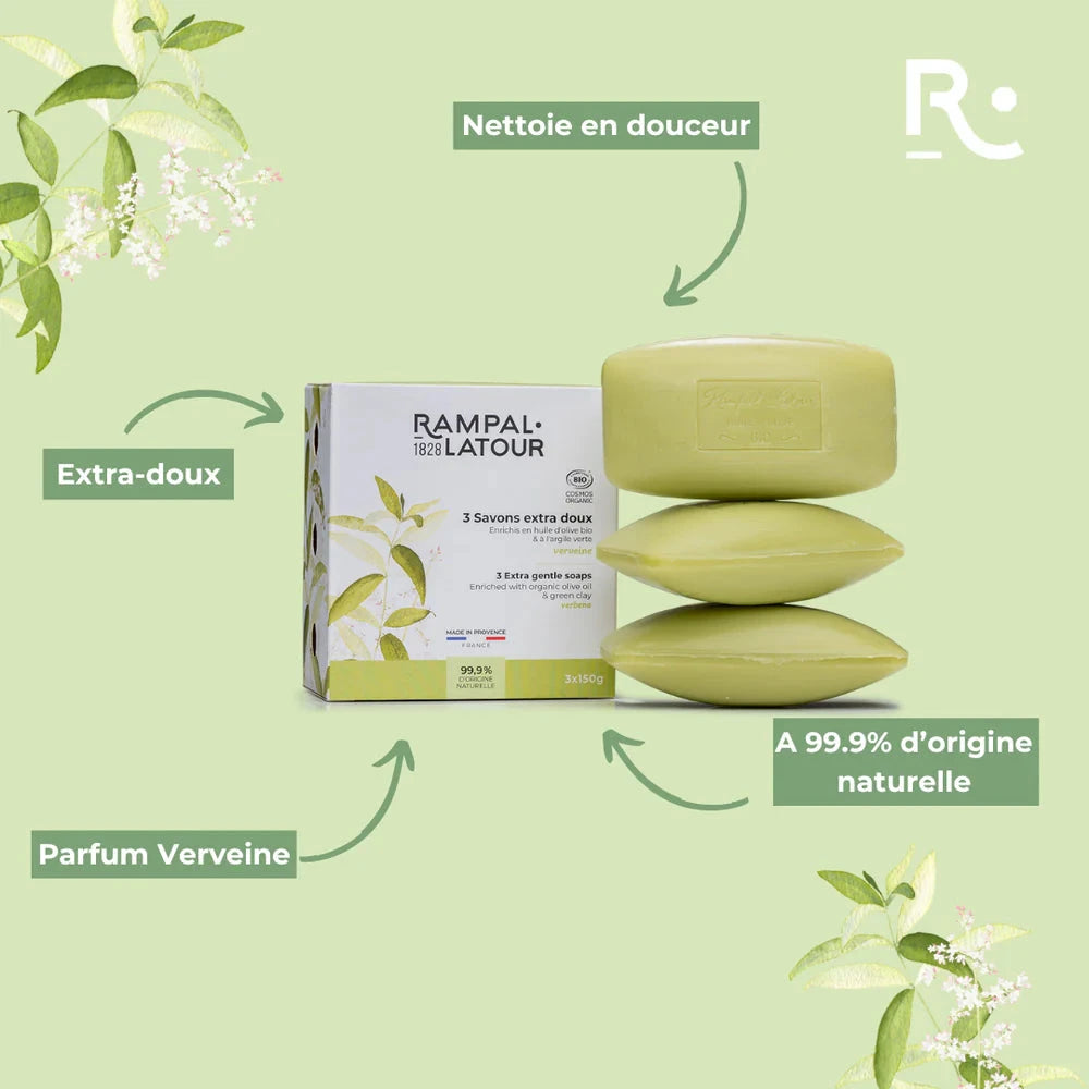 Savons surgras certifiés bio - Verveine - 3x150g savon RAMPAL LATOUR 