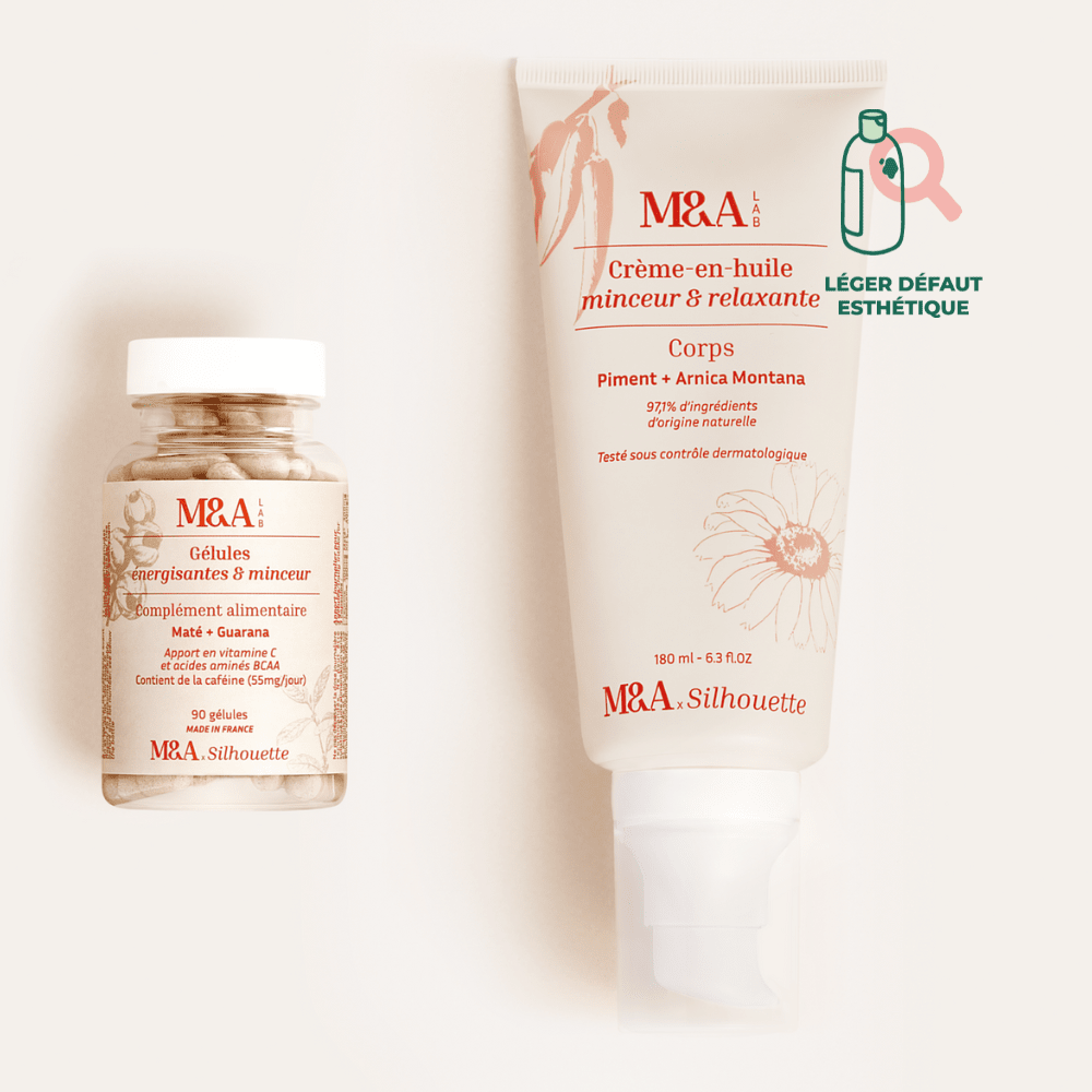 Routine In & Out Silhouette - Complément alimentaire + Soin Corps Soin du corps M&A Lab Léger défaut esthétique sur la packaging 90 Gélules & Crème-en-huile 180 ml 