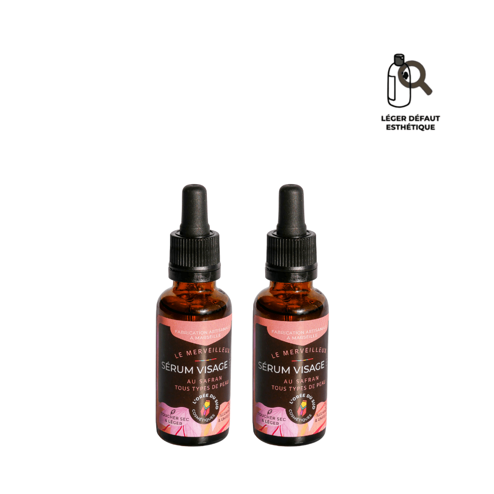 Sérum visage BIO au safran Le merveilleux - Hydratant, Lissant & Anti-âge Serum L'orée du sud Lot de 2 serums x 30 ml - Étiquette légèrement abimé 