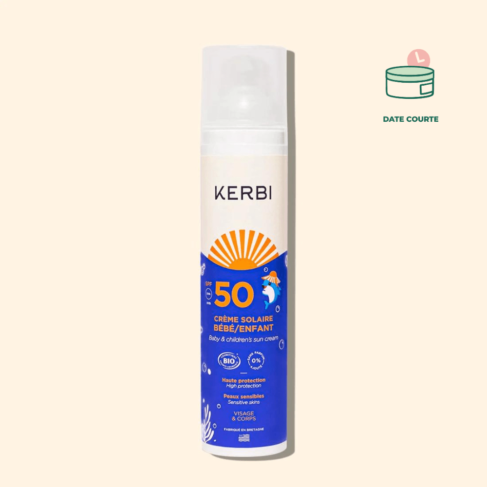 Crème Solaire Bio SPF 50 pour Enfant soin solair KERBI À utiliser de préférence avant Août 2025 100 g 