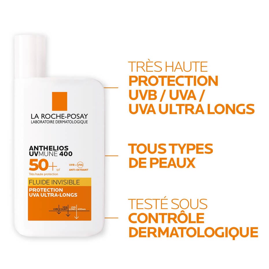 Anthelios UVMUNE 400 Crème Solaire fluide invisible SPF50+ protection solaire La Roche-Posay 