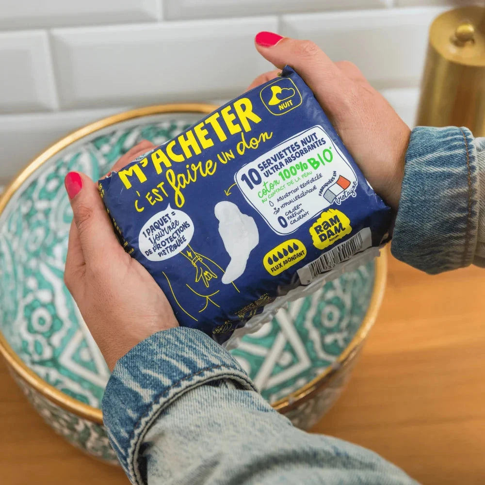 Serviettes Nuit ultra minces avec ailettes x10 Soin Nettoyant RAMDAM SOCIAL 