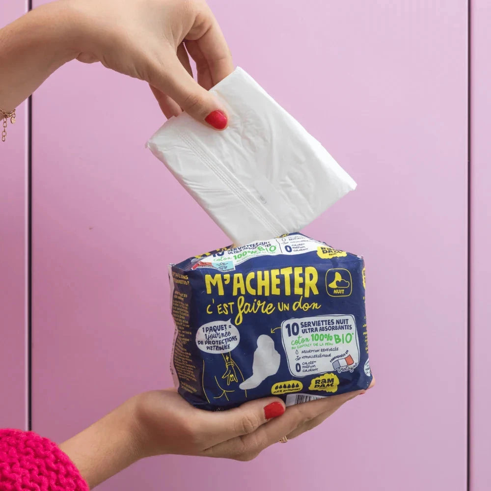 Serviettes Nuit ultra minces avec ailettes x10 Soin Nettoyant RAMDAM SOCIAL 