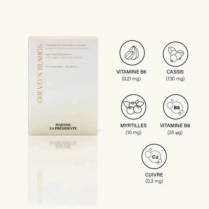 Compléments Alimentaires Cheveux Blancs Soin capilaire MADAME LA PRESIDENTE 