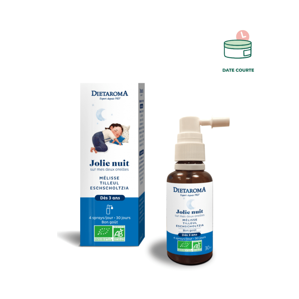 Jolie nuit sur mes deux oreilles - Spray enfant Sommeil spray bouche Diétaroma Date d'utilisation optimale : 01/01/2025 30 ml 