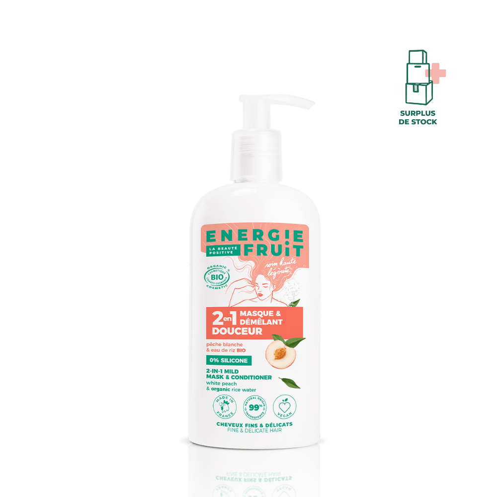 Masque 2 en 1 Douceur sans Silicone - Pêche Blanche et Eau de Riz Bio Soin Capillaire ENERGIE FRUIT 300 ml 