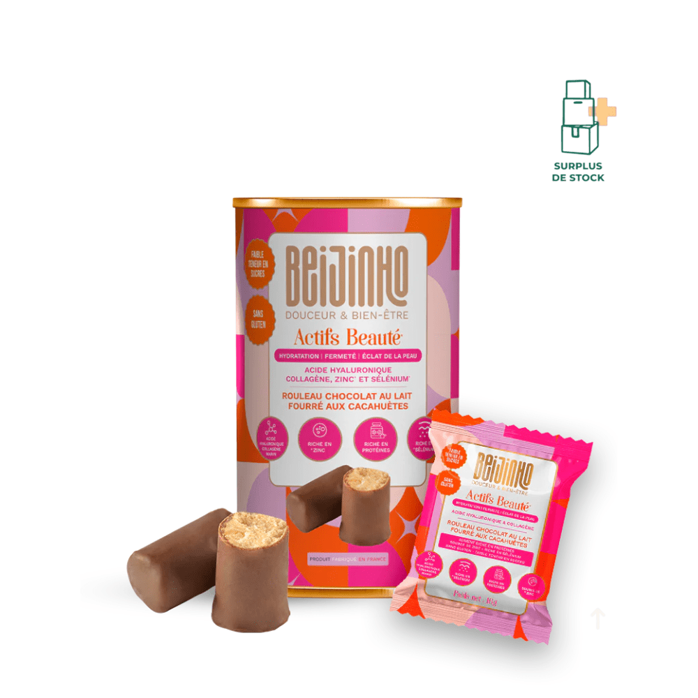 Paçoca Chocolat au Lait cacahuète - Actifs Beauté Complément Alimentaire Beijinho 10 sachets individuels X16 g. Poids net : 160 g 