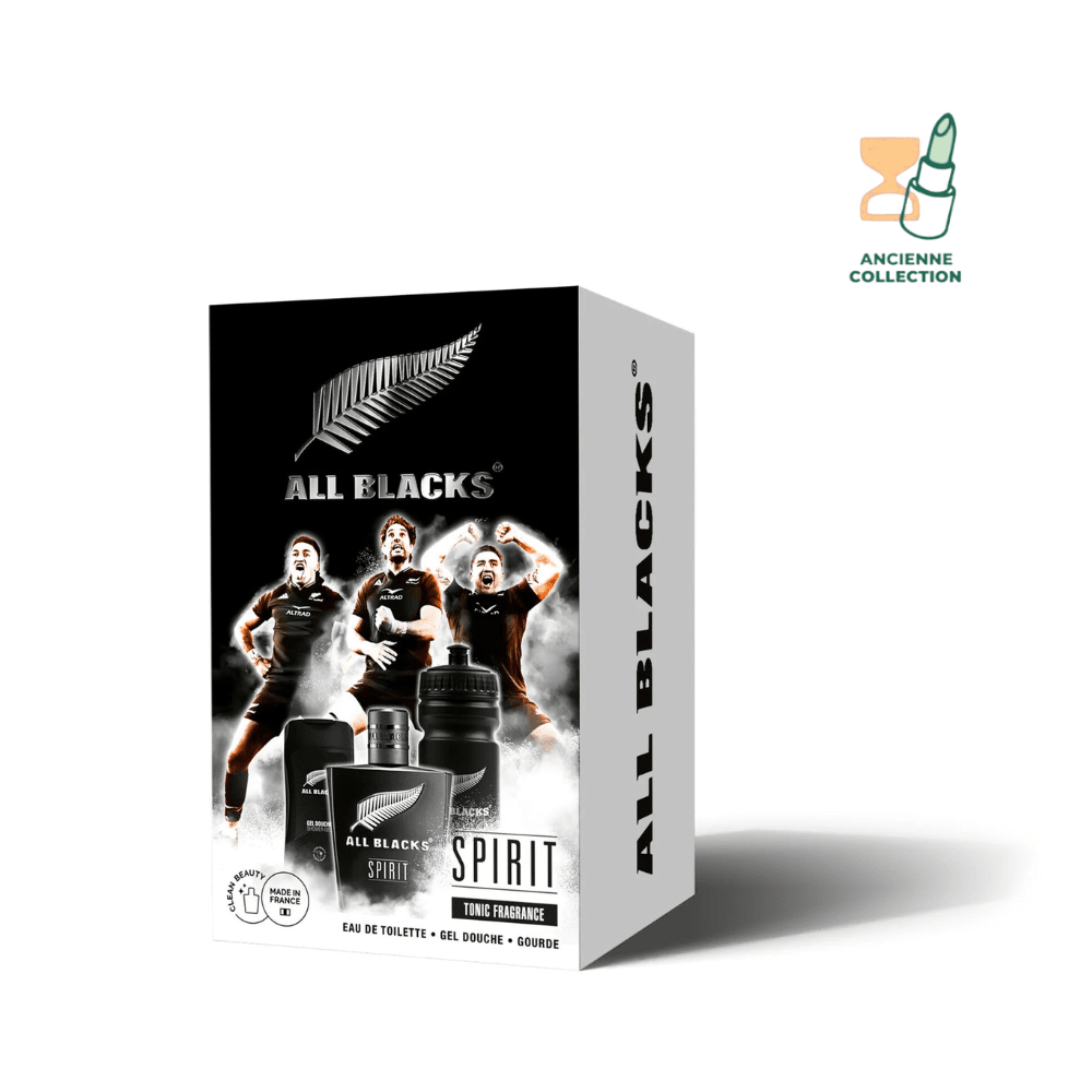 COFFRET ALL BLACKS SPIRIT Parfum Homme ALL BLACKS EDT 80 ml + Gel douche 250ml + Gourde Parfum Marin aux notes hespéridées 
