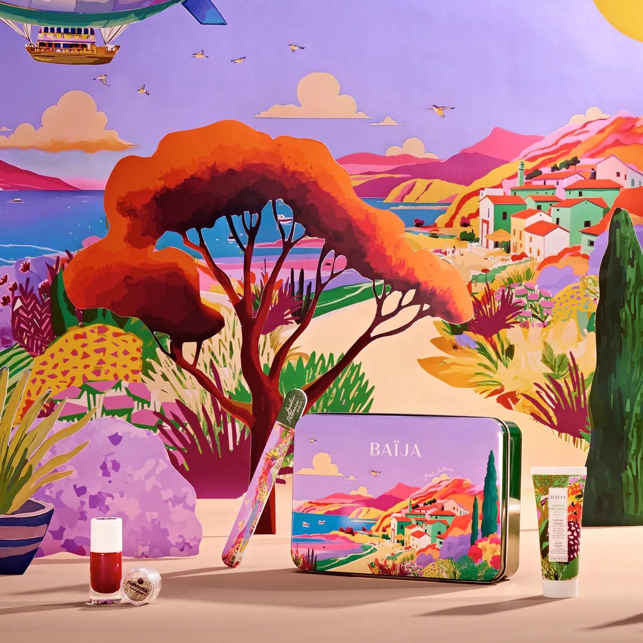 Coffret Nails & Glitter Party Jardin Pallanca - Vernis rouge bordeaux Soin Corps BAÏJA 