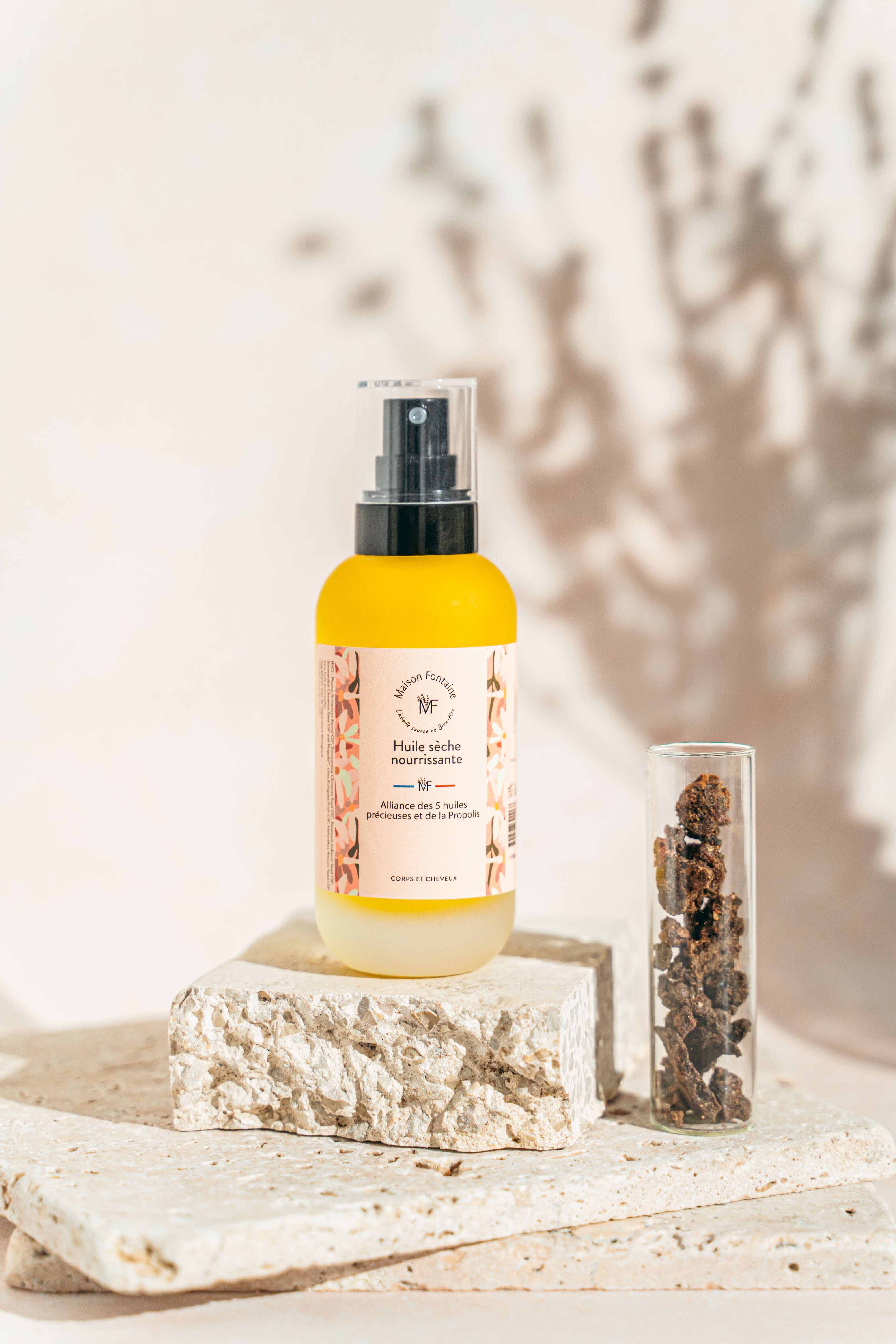 Huile sèche corps et cheveux à la propolis - Alliance des 5 huiles précieuses Soin Corps Maison Fontaine 