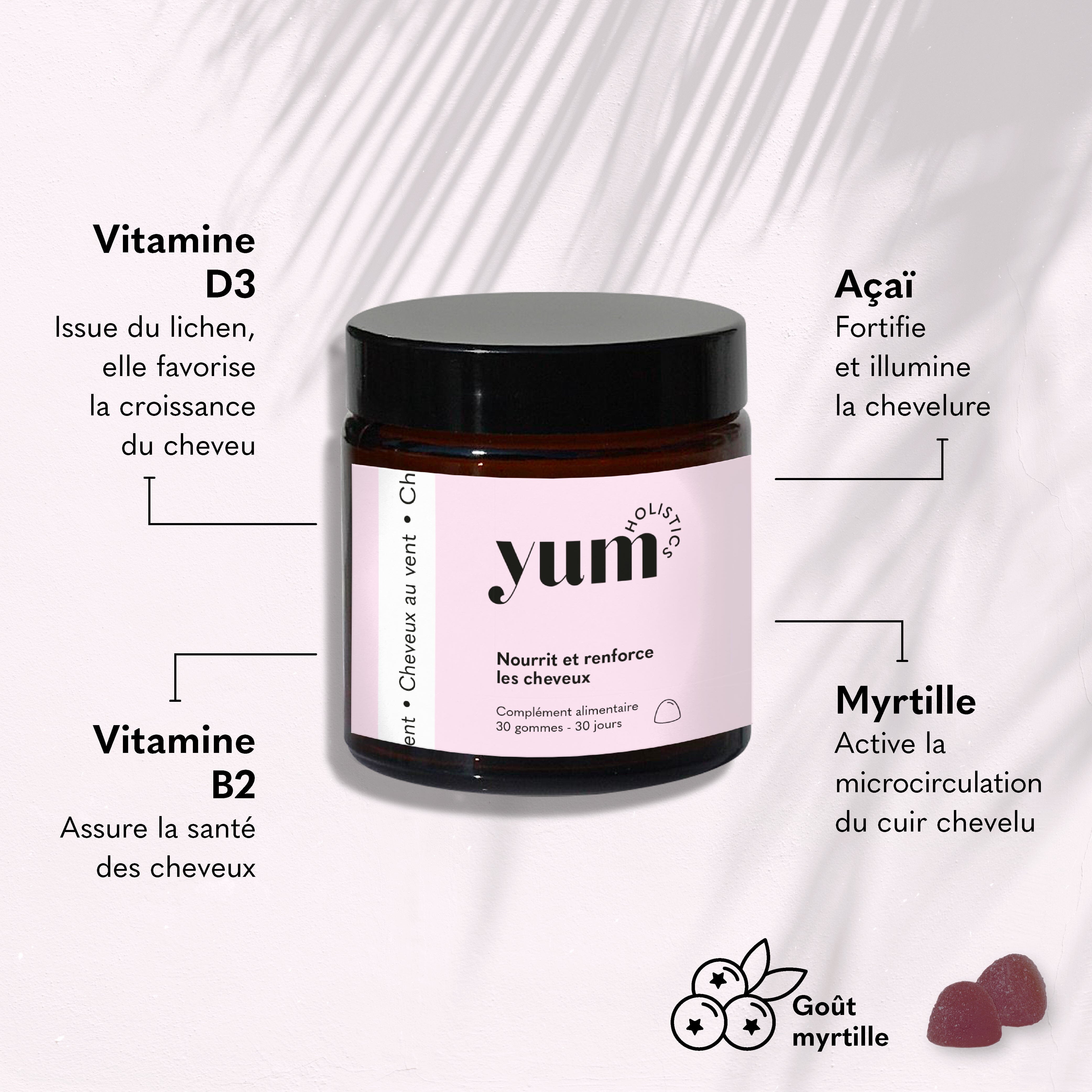 GUMMIES CHEVEUX AU VENT - Nourrit et renforce les cheveux Complément Alimentaire YUM HOLISTICS 