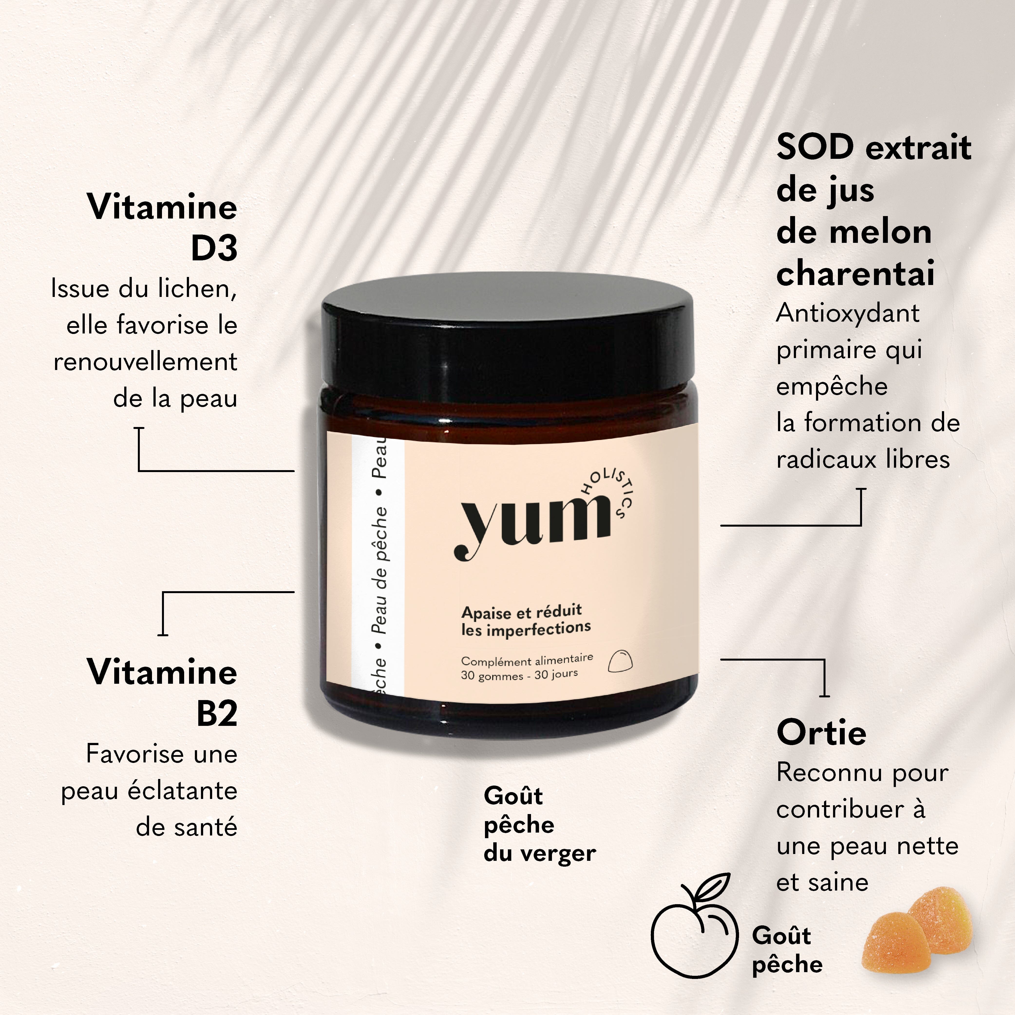 GUMMIES PEAU DE PÊCHE - Apaise et réduit les imperfections Complément Alimentaire YUM HOLISTICS 