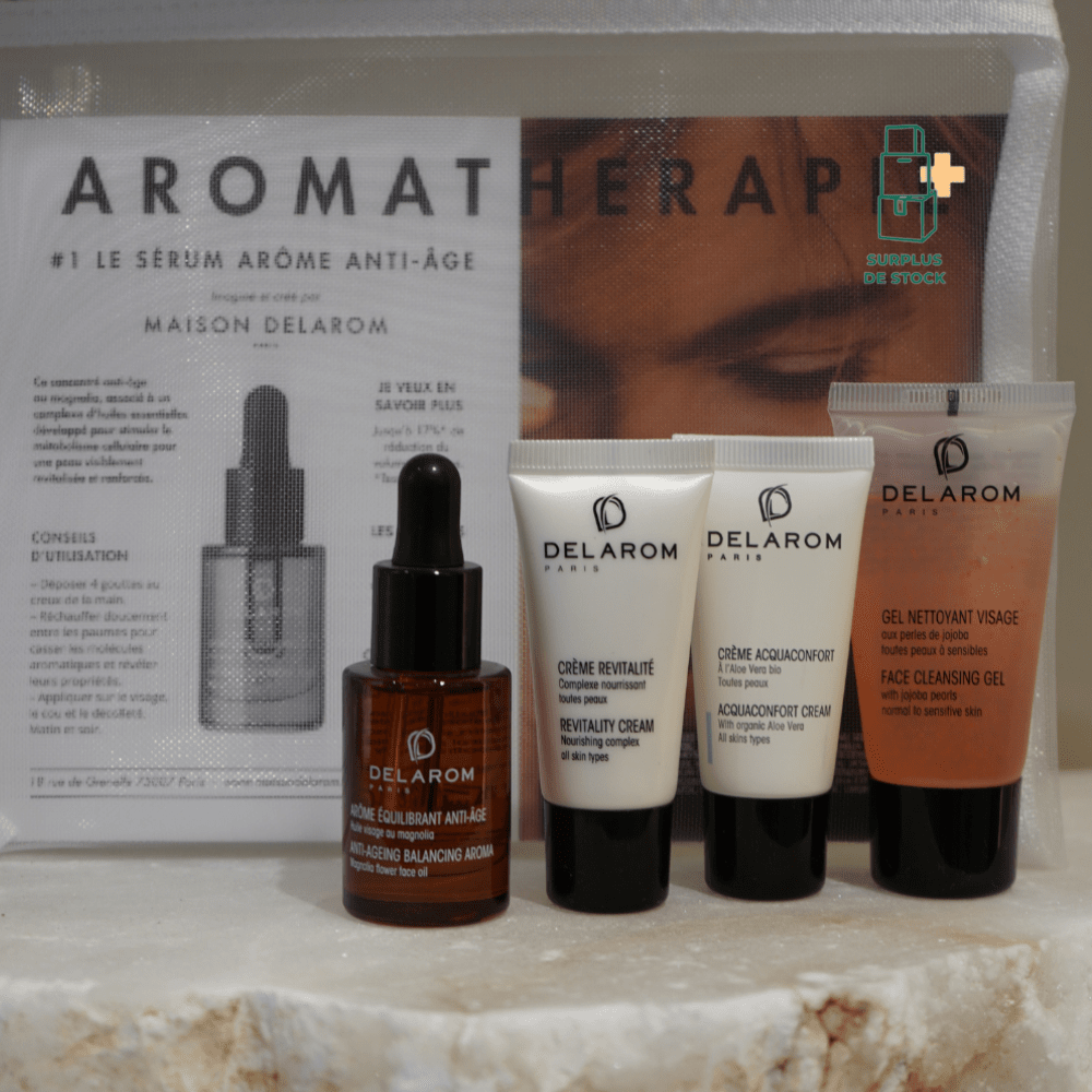 POCHETTE RITUEL NOMADE AROMATHERAPIE #1 AROME ÉQUILIBRANT ANTI-ÂGE huile visage MAISON DELAROM 15 ml + 3 formats voyages 
