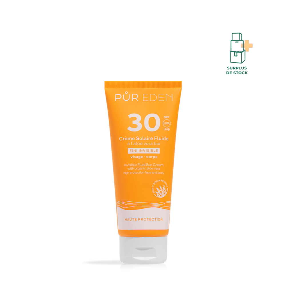 CREME SOLAIRE FLUIDE INVISIBLE SPF30 Soin solaire Pur Eden Tube anti-gaspi 100ml 