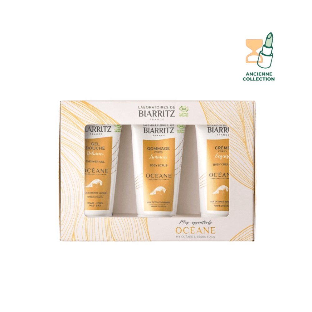 Kit Océane (Gel Douche / Gommage / Crème Corps 30 ml) Soin solaire Laboratoires de Biarritz Version étrangère : étiquette FR 3 x 30 ml 