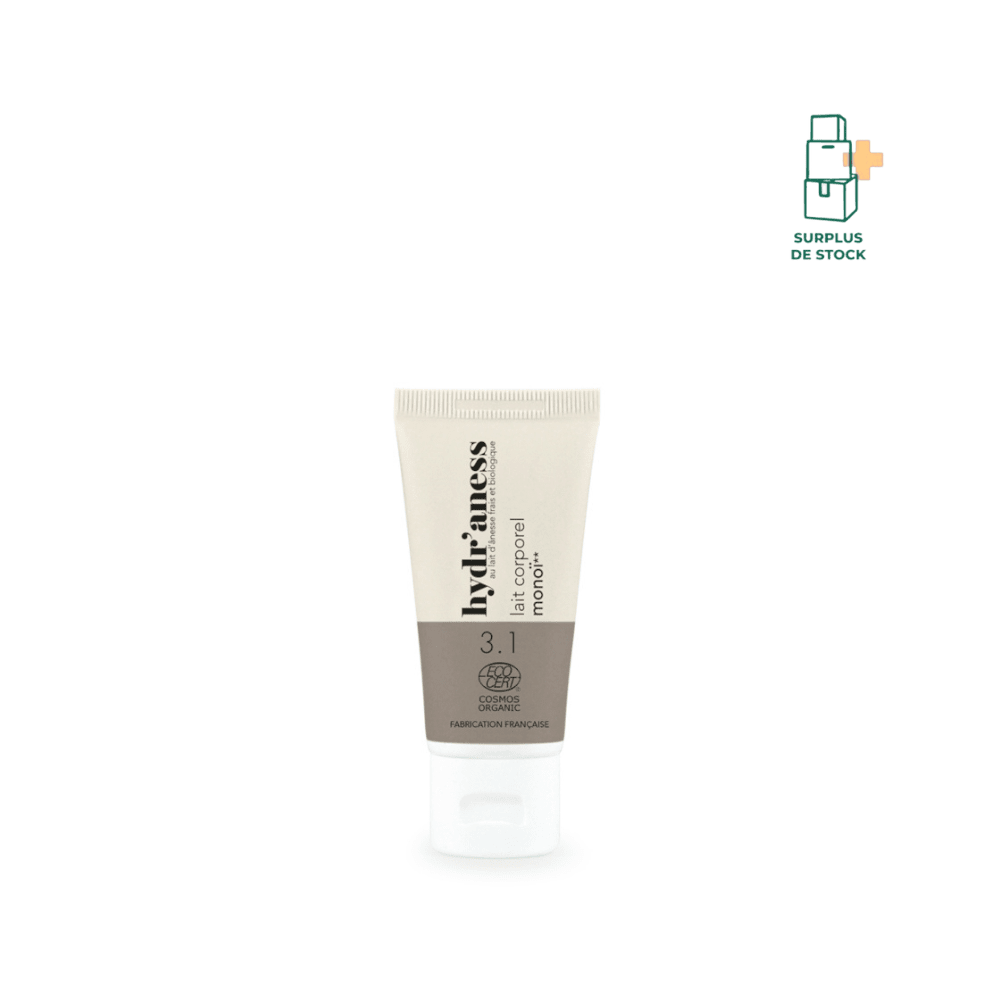 Lait corps parfumé monoï certifié bio au lait d'ânesse frais Soin corps Hydr'aness Format voyage - 30 ml 