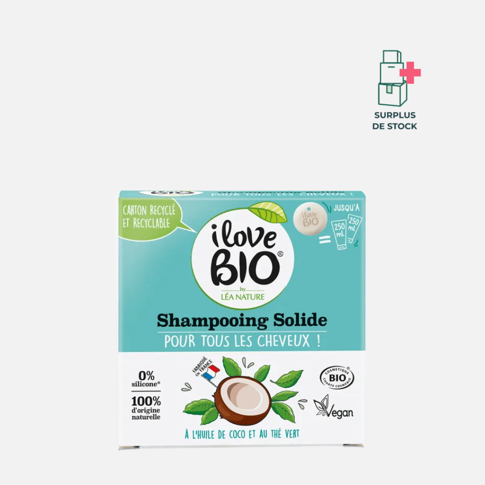 Shampoing Solide Huile de Coco et Thé Vert Soin Capillaire I LOVE BIO 65 g 