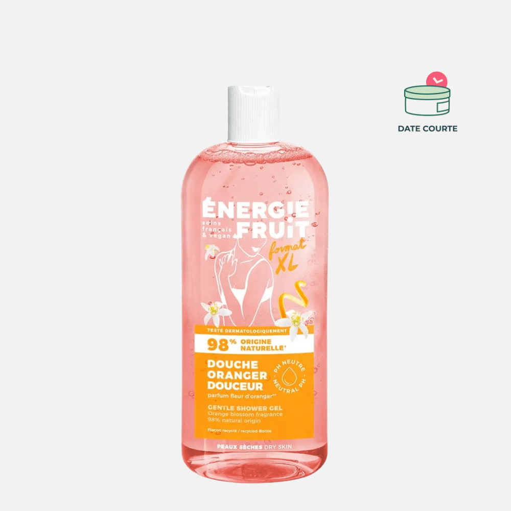 GEL DOUCHE GRAND FORMAT - PARFUM FLEUR D'ORANGER Soin Nettoyant ENERGIE FRUIT 500 ml - DDM 30/03/2026 