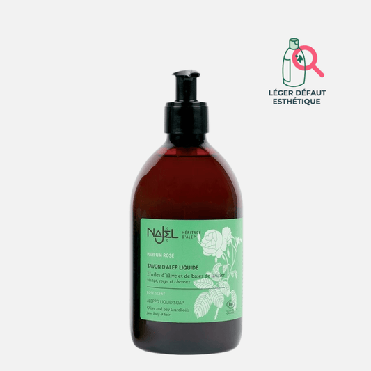 Savon d'Alep liquide parfum rose Eau de rose de Damas hygiène NAJEL Flacon 500 ml 