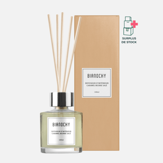 Diffuseur d'ambiance - Caramel Beurre Salé Diffuseur de Parfum BIANOCHY 100 ml • Batônnets en rotin 