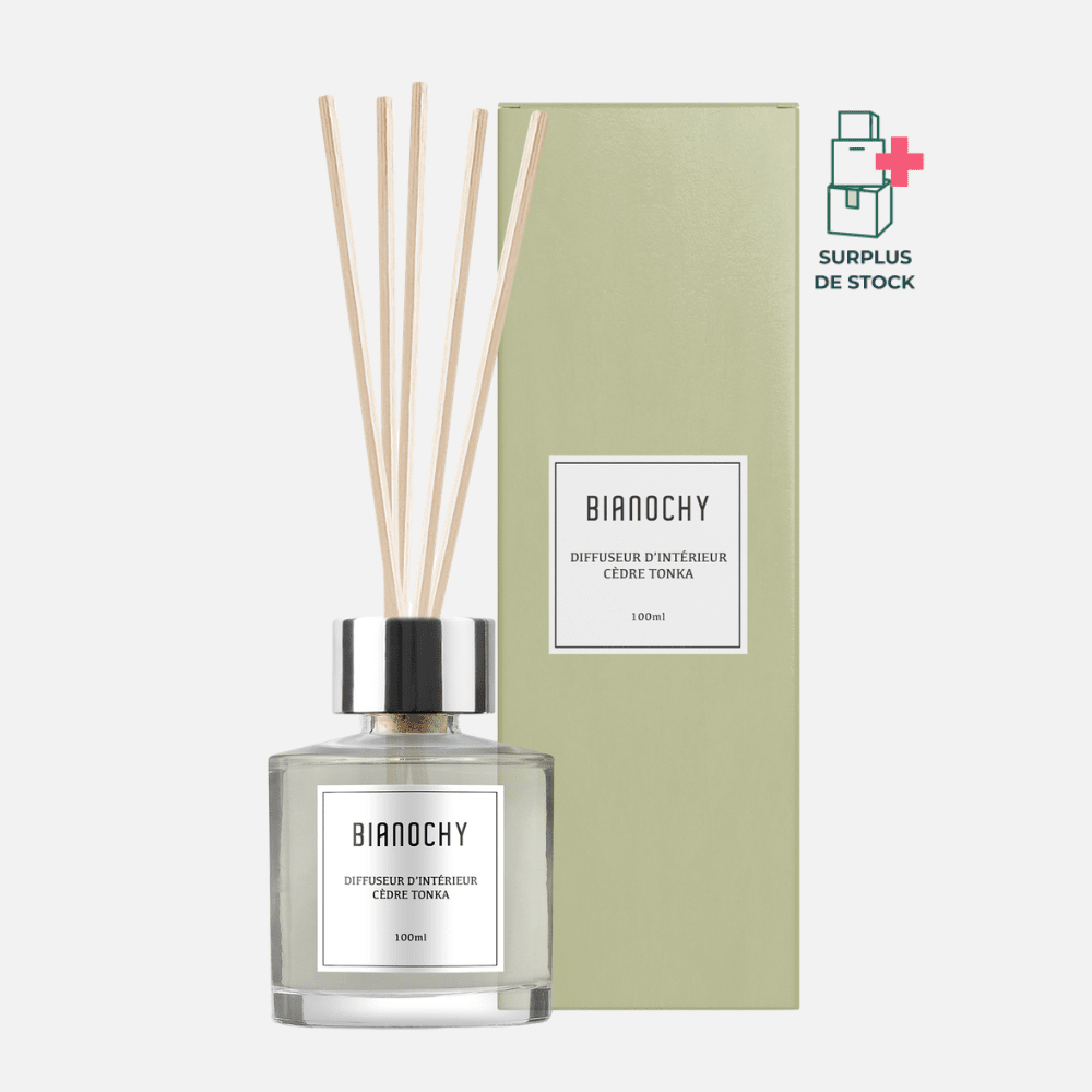 Diffuseur d'ambiance - Cèdre Tonka Diffuseur de Parfum BIANOCHY 100 ml • Batônnets en rotin 