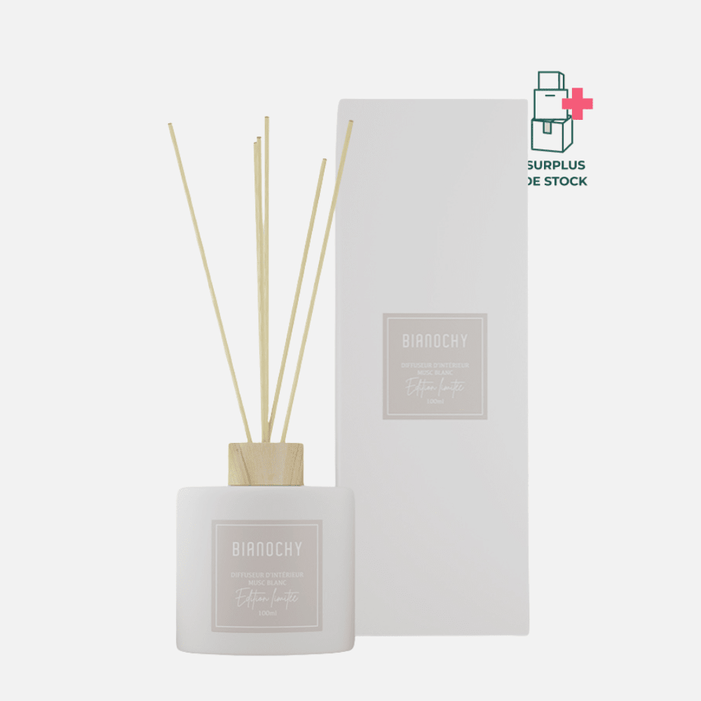 Diffuseur d'ambiance - Musc blanc Diffuseur de Parfum BIANOCHY 100 ml • Batônnets en rotin 