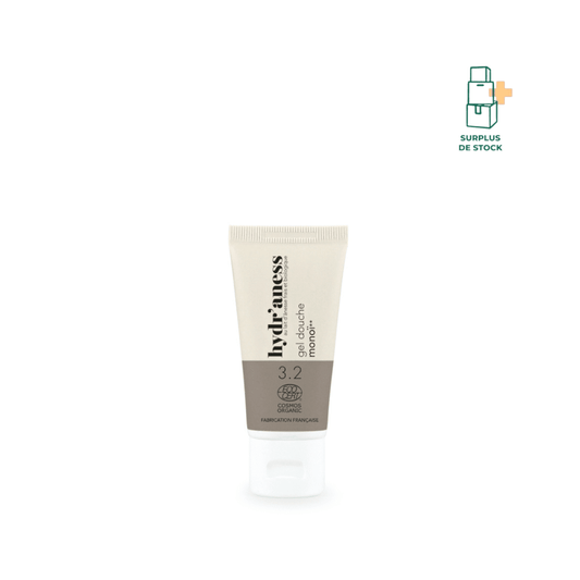 Gel douche monoï certifié bio au lait d’ânesse hygiène Hydr'aness Format Voyage - 30 ml 