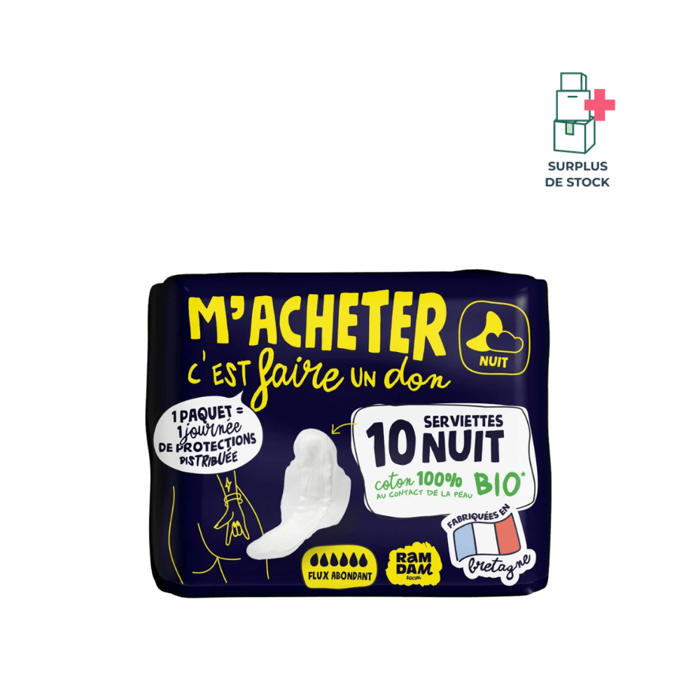 Serviettes Nuit ultra minces avec ailettes x10 Soin Nettoyant RAMDAM SOCIAL x 10 