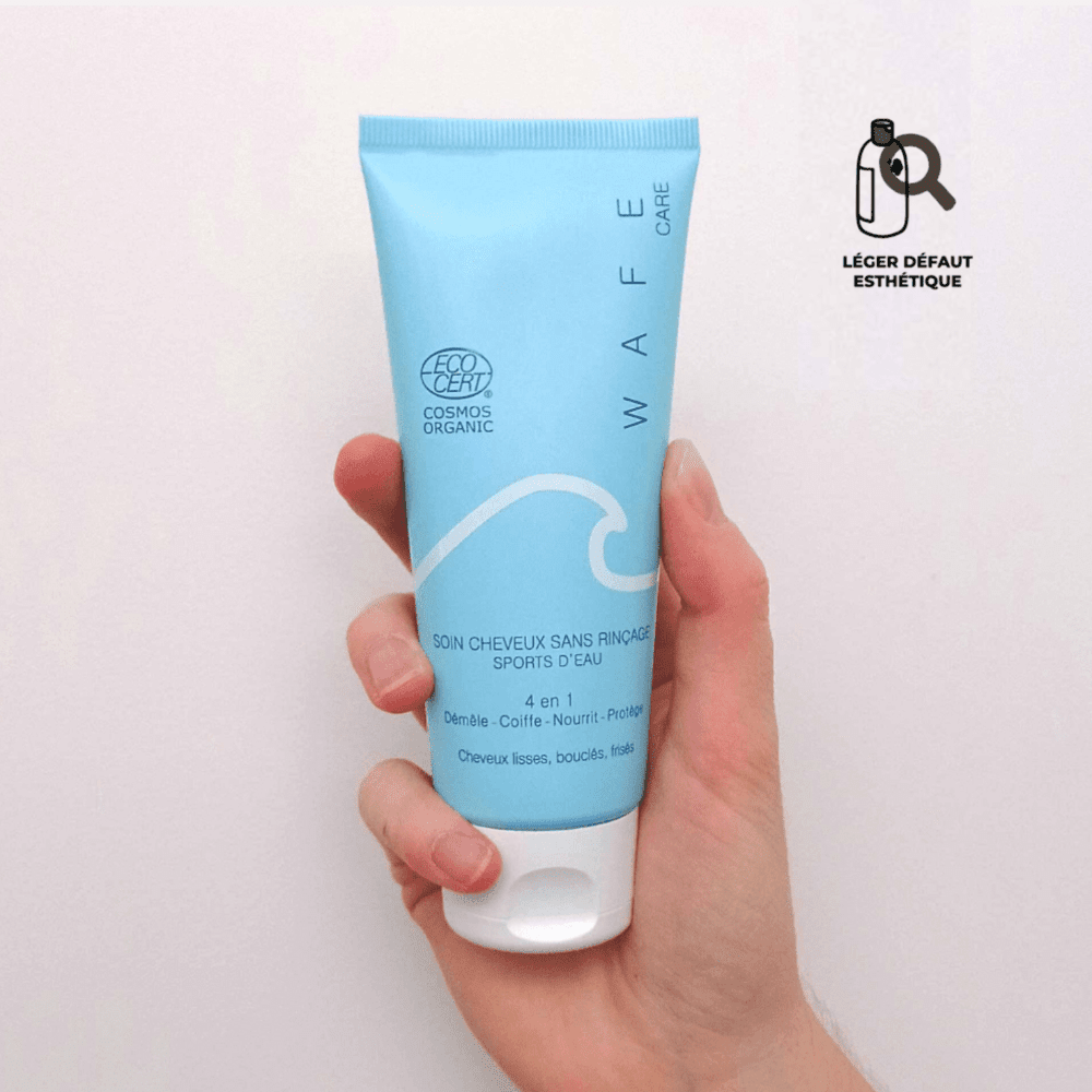 Crème de soin cheveux 4 en 1 sans rinçage - Après piscine et mer Soin capilaire WAFE CARE Tube 100 ml - Parfum Litchi Verveine légèrement atténué 