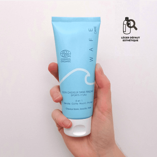 Crème de soin cheveux 4 en 1 sans rinçage - Après piscine et mer Soin capilaire WAFE CARE Tube 100 ml - Parfum Litchi Verveine légèrement atténué 
