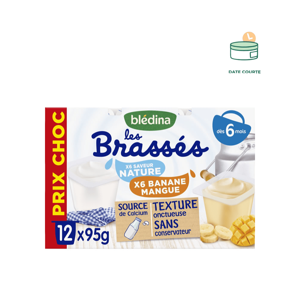 Les Brassés Nature & Banane Mangue produit enfant Blédina 1 pack (12 brassés de 95g) À consommer avant le 6 octobre 2025 