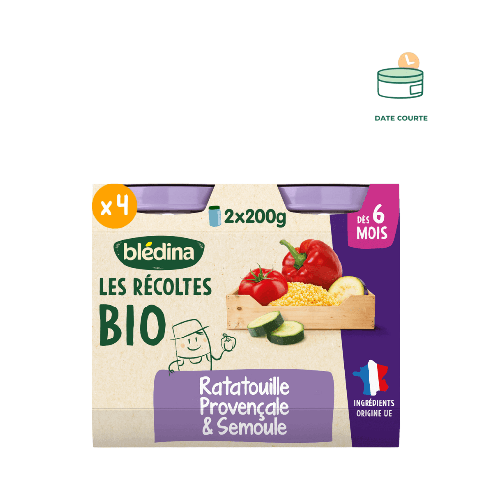 Petits pots Les Récoltes Bio - Petite Ratatouille Semoule produit enfant Blédina 1 Pack (2x200g) À consommer avant le 4 octobre 2025 