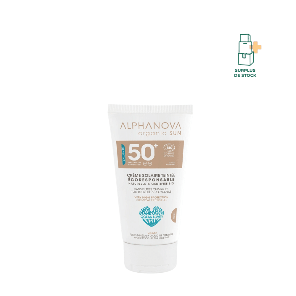 Crème solaire teintée claire certifiée bio SPF 50+ protection solaire ALPHANOVA 50 ml 