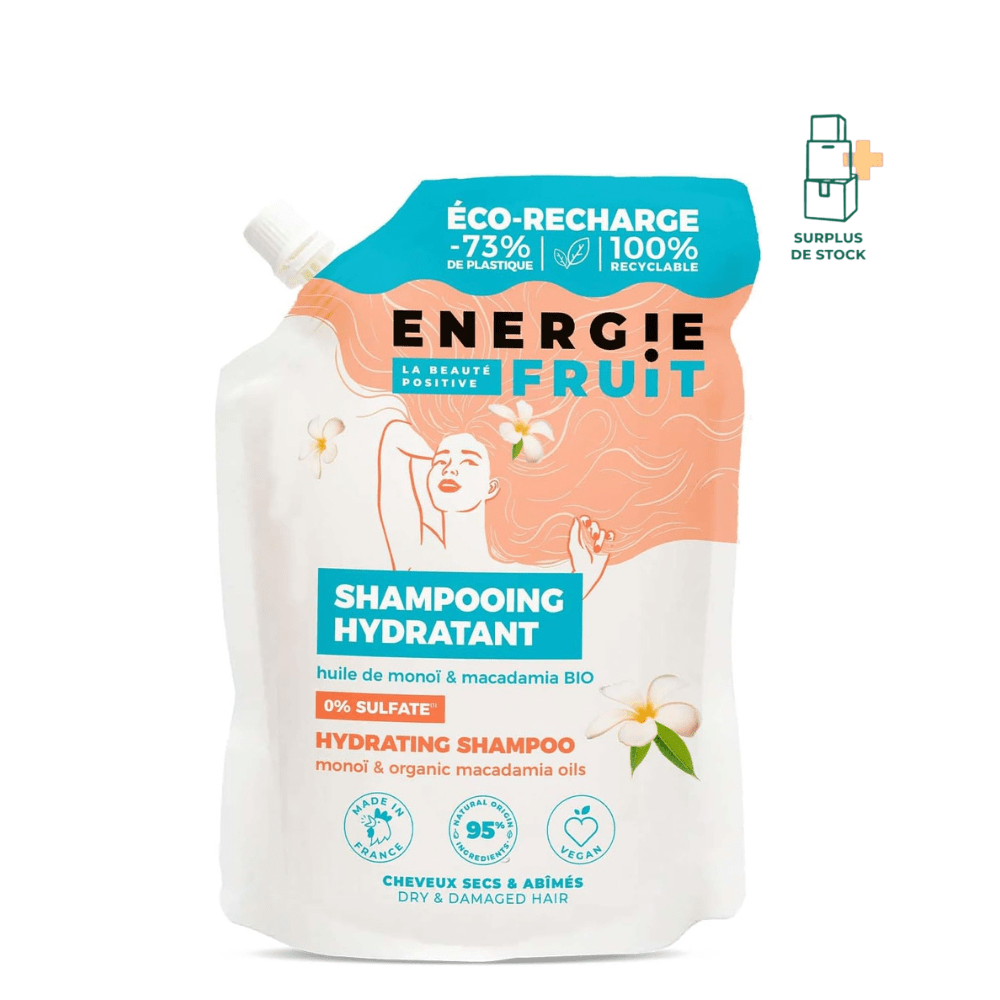 Shampooing Soin Hydratation 0% Sulfates - Monoï & Huile de Macadamia BIO Soin Capillaire ENERGIE FRUIT Recharge 500 ml 