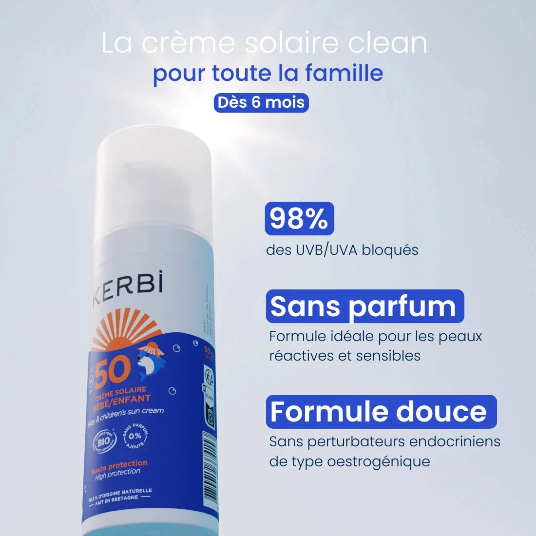 Crème Solaire Bio SPF 50 pour Enfant soin solair KERBI 
