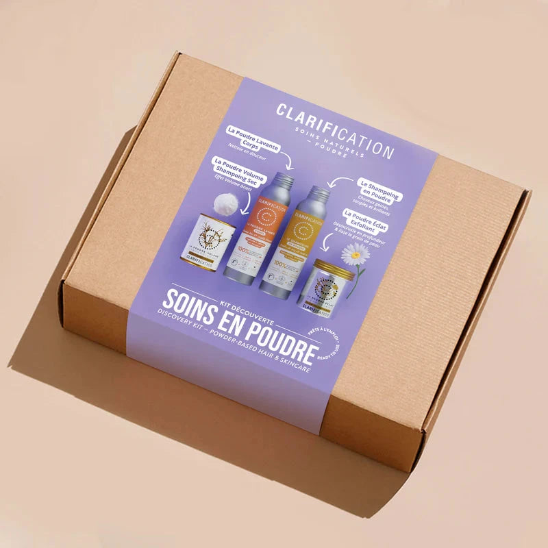 Kit Découverte de Soins en Poudre - Shampoing sec, Exfoliant, Shampoing et Poudre Lavante Corps Soin Corps CLARIFICATION 