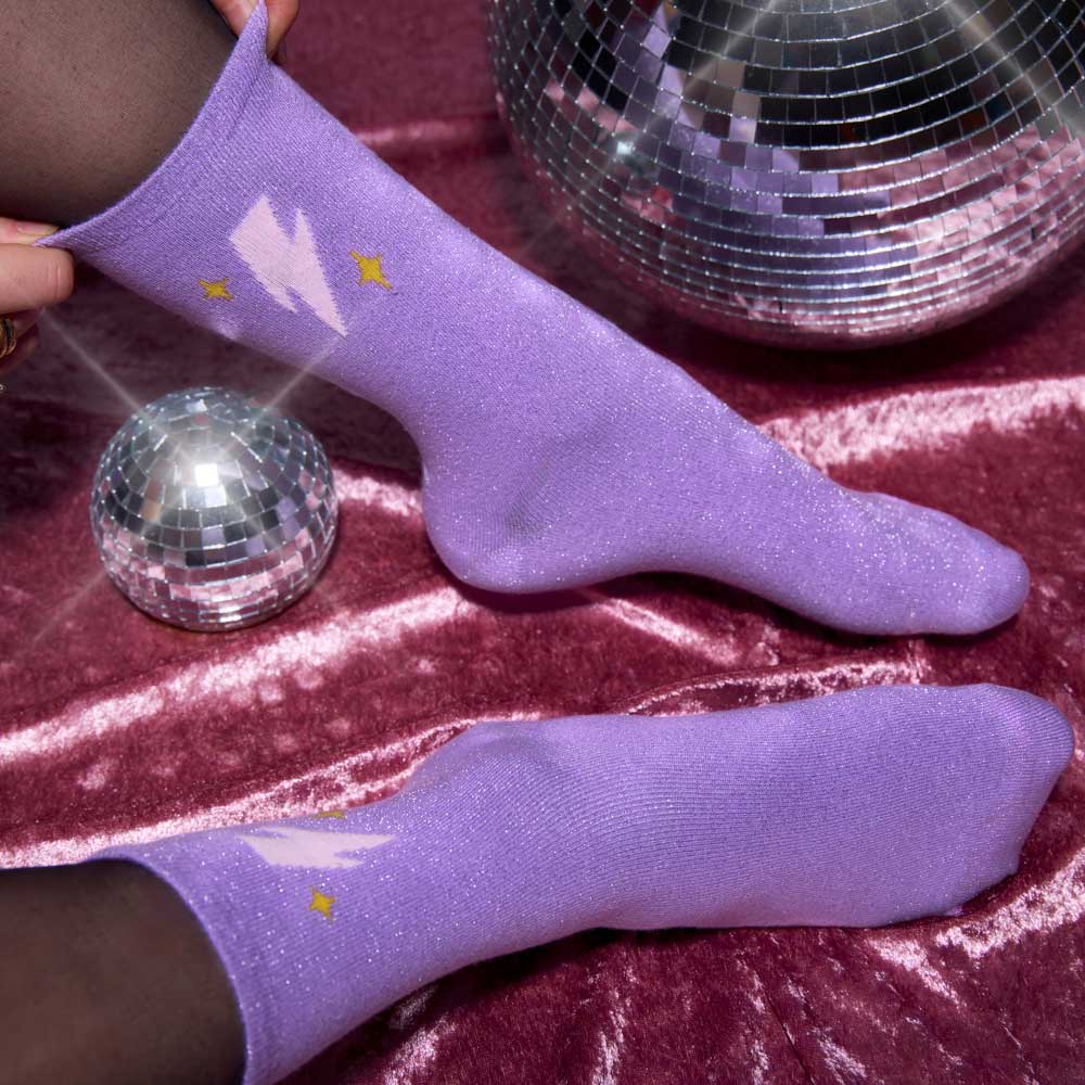 Chaussettes Pailletées Violet Eclair Chaussettes Si Si La Paillette 