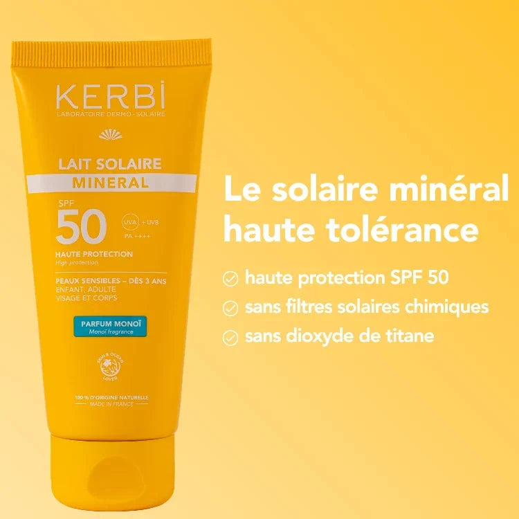 Lait solaire minéral SPF 50 Soin solaire KERBI 